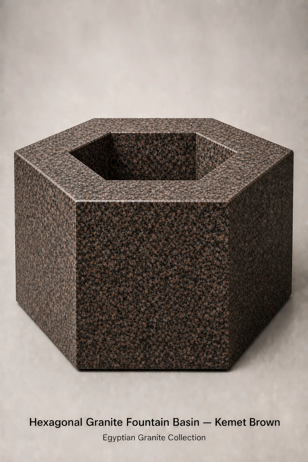 Hexagonal Granite Fountain Basin in Kemet Brown granite