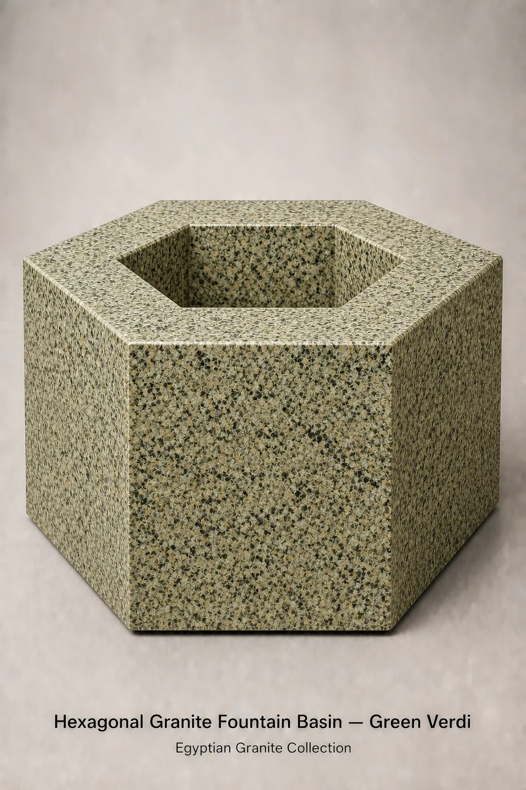 Hexagonal Granite Fountain Basin in Green Verdi granite