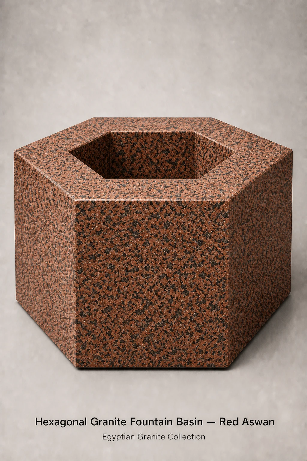Hexagonal Granite Fountain Basin in Red Aswan granite