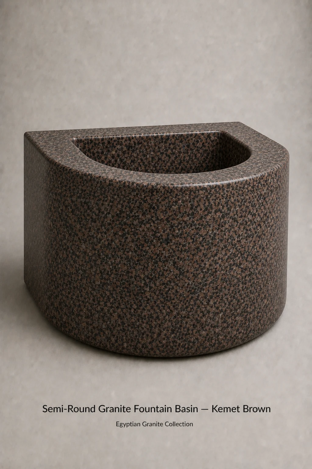 Semi-Round Granite Fountain Basin in Kemet Brown granite