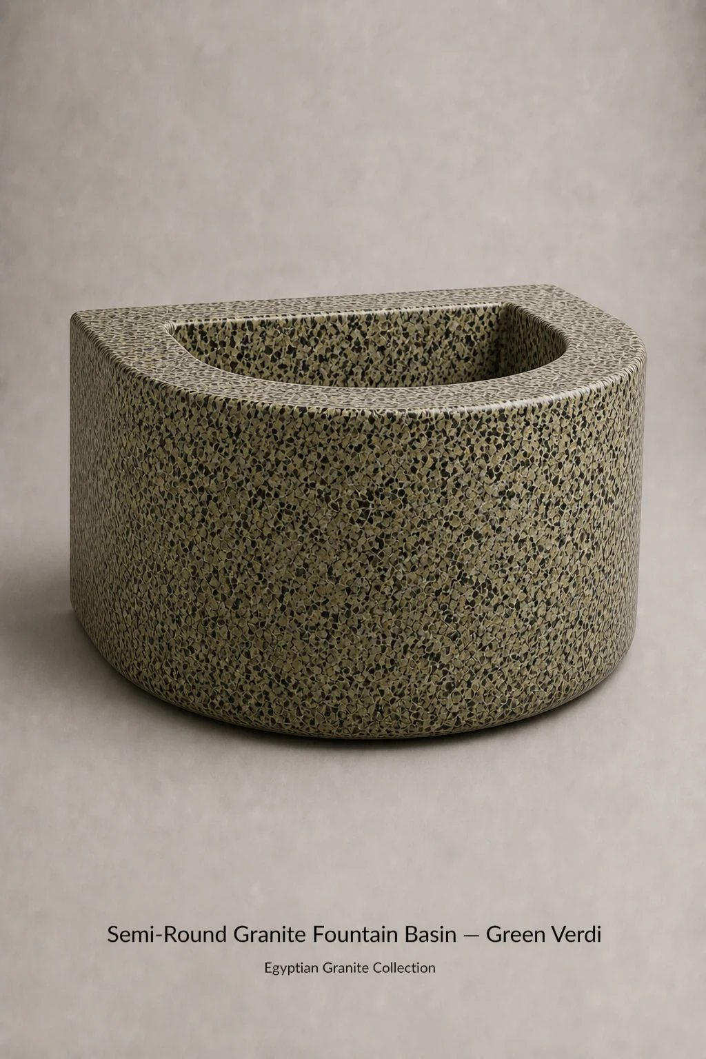 Semi-Round Granite Fountain Basin in Green Verdi granite