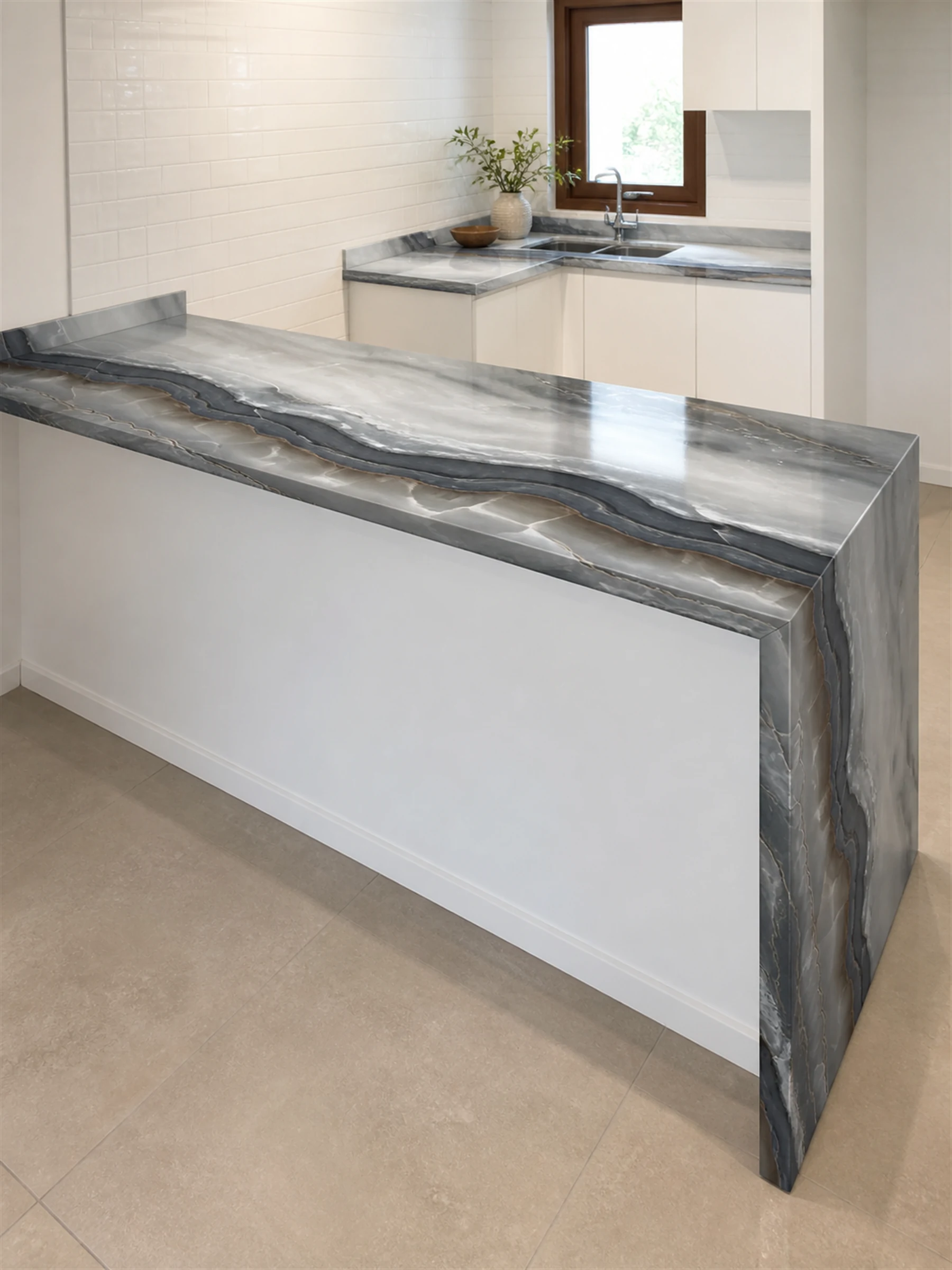 Sinai Silver Wave Porcelain Tile — installed interior surface