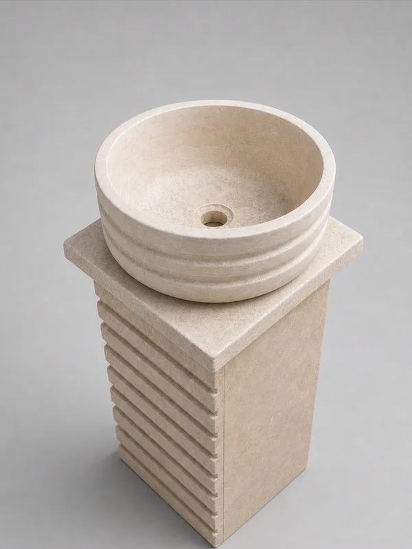 Stone Washbasin with Rippled Rim