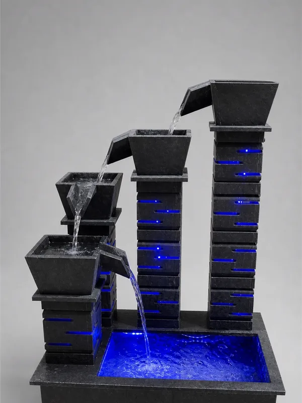 Tower Cascade with Blue Lighting