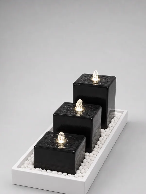 Three Illuminated Cube Fountains