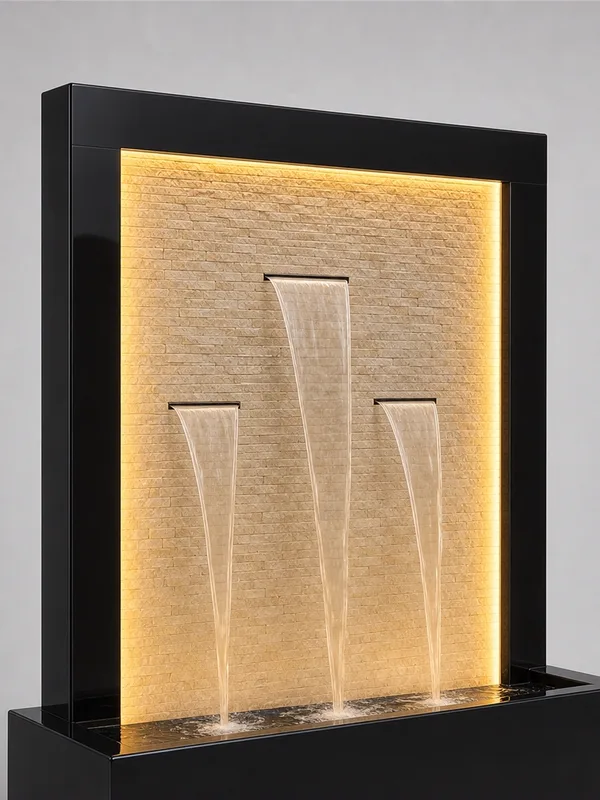 Illuminated Three-Cascade Fountain