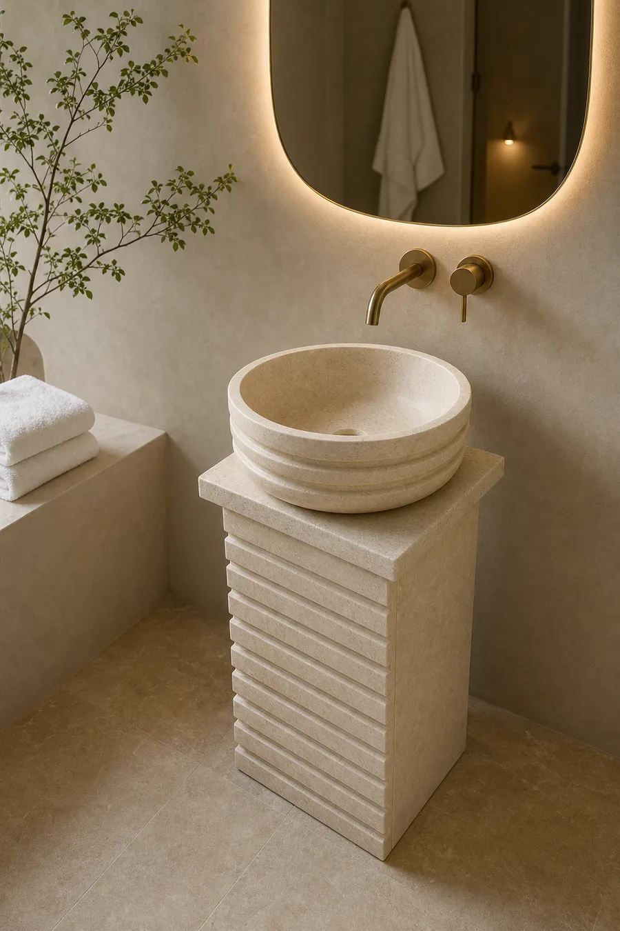 Stone Washbasin with Rippled Rim — in real life