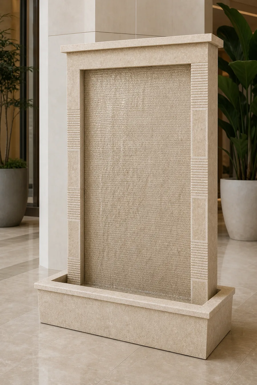 Tall Light Stone Wall Fountain — in real life
