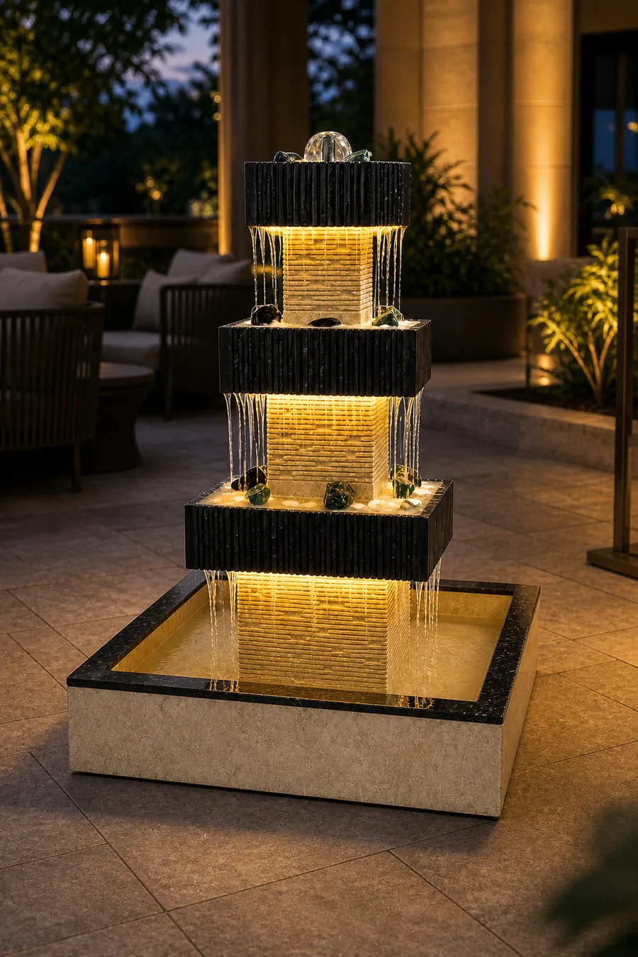 Illuminated Multi-Tier Fountain — in real life