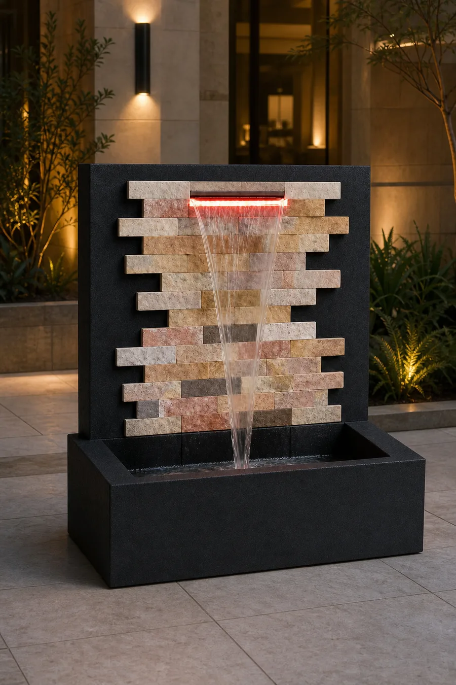 Mosaic Fountain with Warm Lighting — in real life