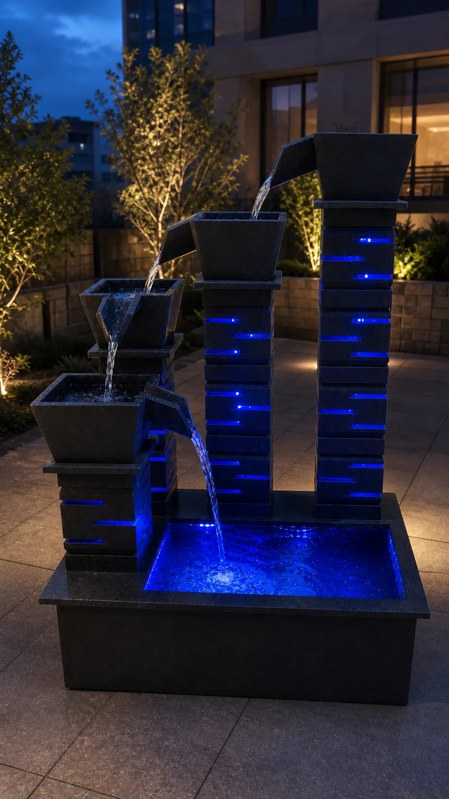 Tower Cascade with Blue Lighting — in real life