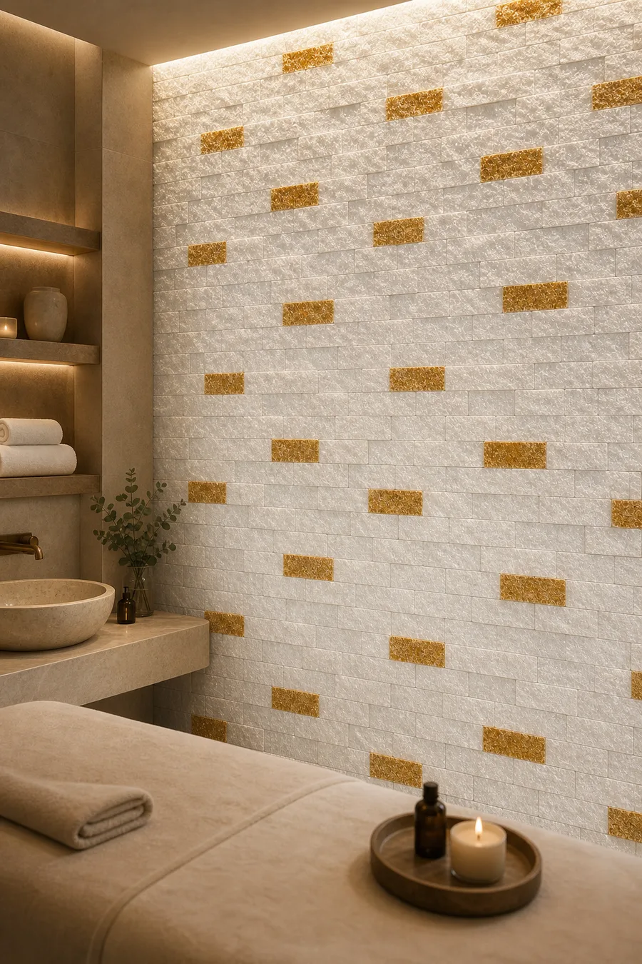 White and Gold Stone Mosaic — in real life